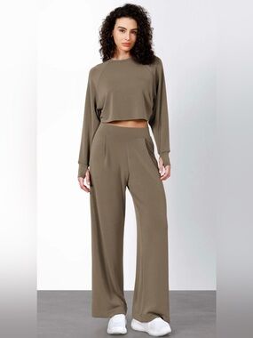 Ododos Modal Soft Wide-Leg Casual Pants With Pockets in Expresso Large 10/12 29”